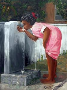 Girl Drinking Water Painting - Refreshing Water by Romeo Downer Girl Drinking Water Painting - Refreshing Water by Romeo Downer
