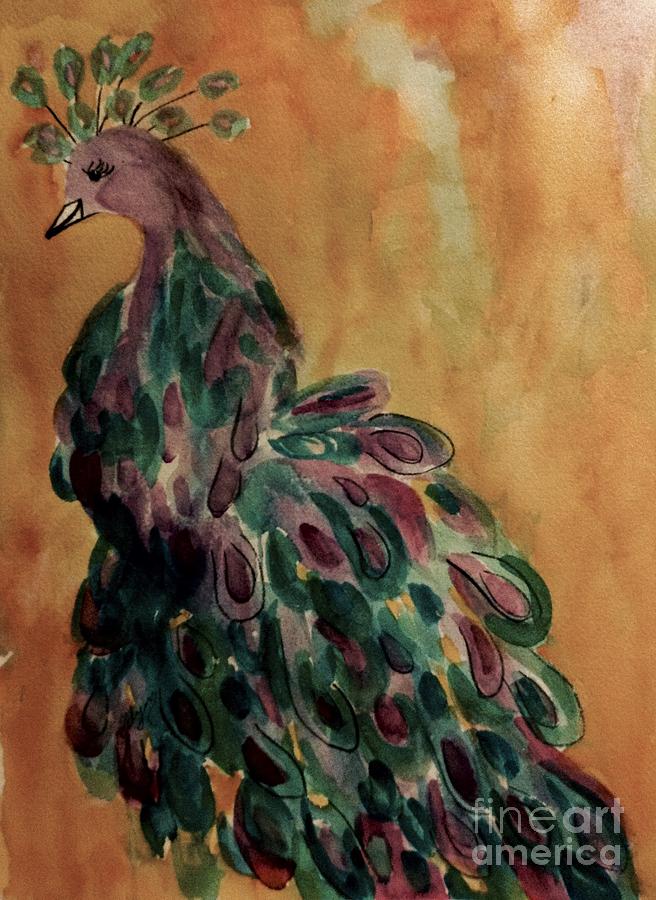 Majestic Peacock - Vintage Painting by Ellen Levinson