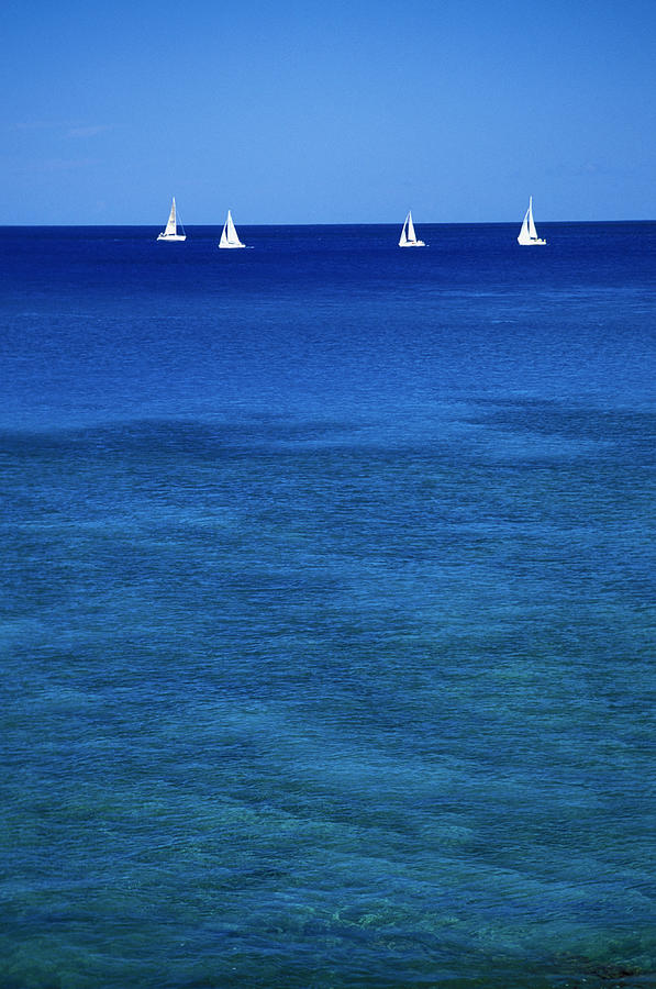 Boat Photograph - Regatta In Calm Blue Ocean by Peter French - Printscapes