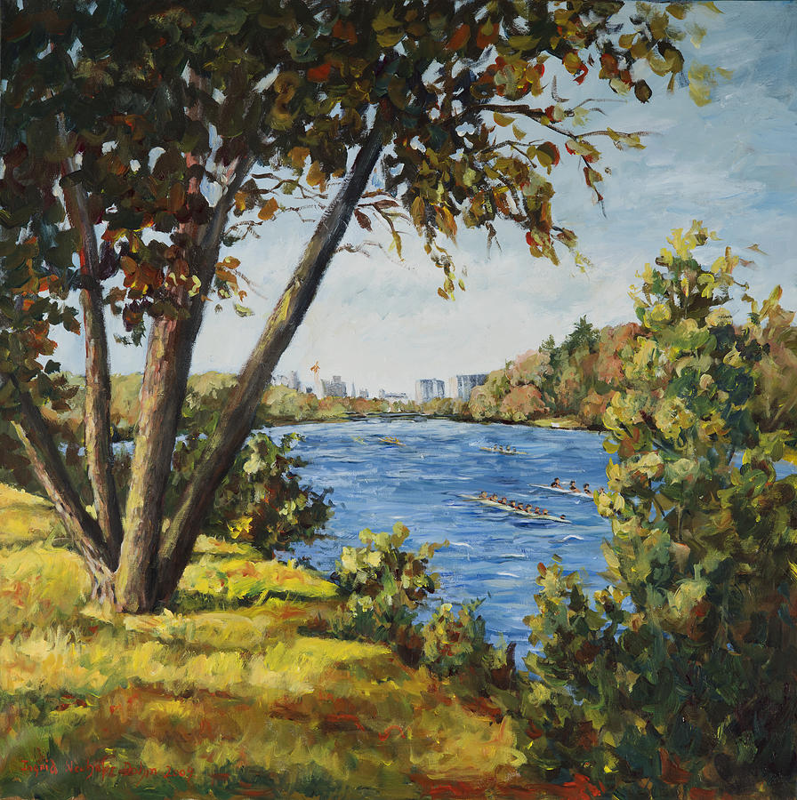 Regatta on the Rock River Painting by Ingrid Dohm