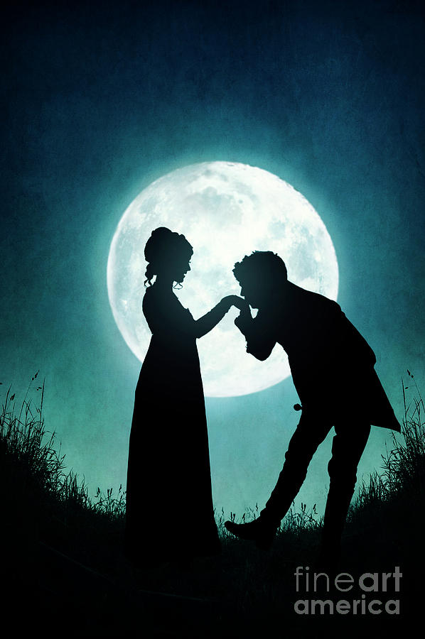 Regency Couple Silhouetted By The Full Moon Photograph by Lee Avison
