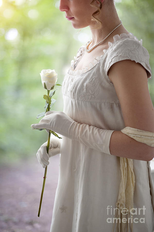 Regency Woman Holding A Single White Rose Photograph by Lee Avison