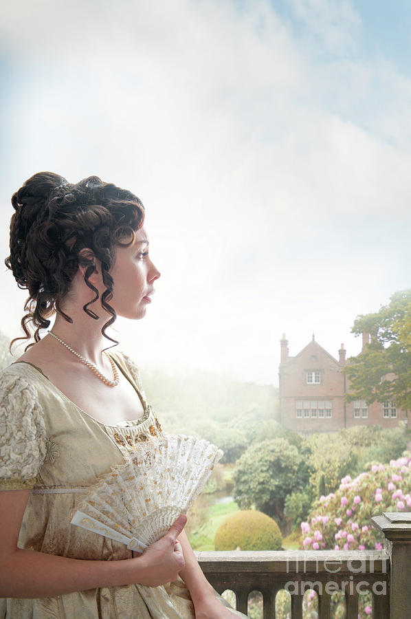 Regency Woman Looking Over The Garden To A Mansion House Photograph by Lee Avison
