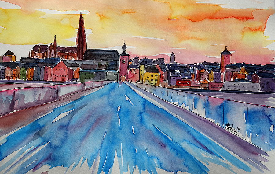 Acryl Painting - Regensburg Pearl on Danube Germany by M Bleichner