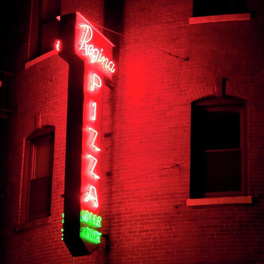 Regina Pizza Neon Sign - Boston North End Photograph by Joann Vitali