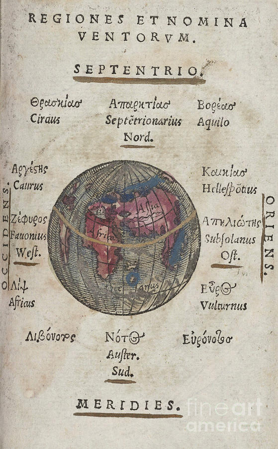 Regiones et nomina ventorvm map by Johannes Honter 1542 Photograph by Rick Bures