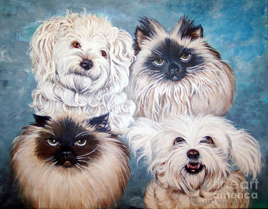Reigning Cats N Dogs Painting by Nancy Cupp