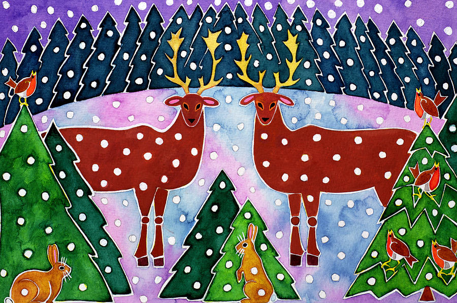 Robin Painting - Reindeer and Rabbits by Cathy Baxter