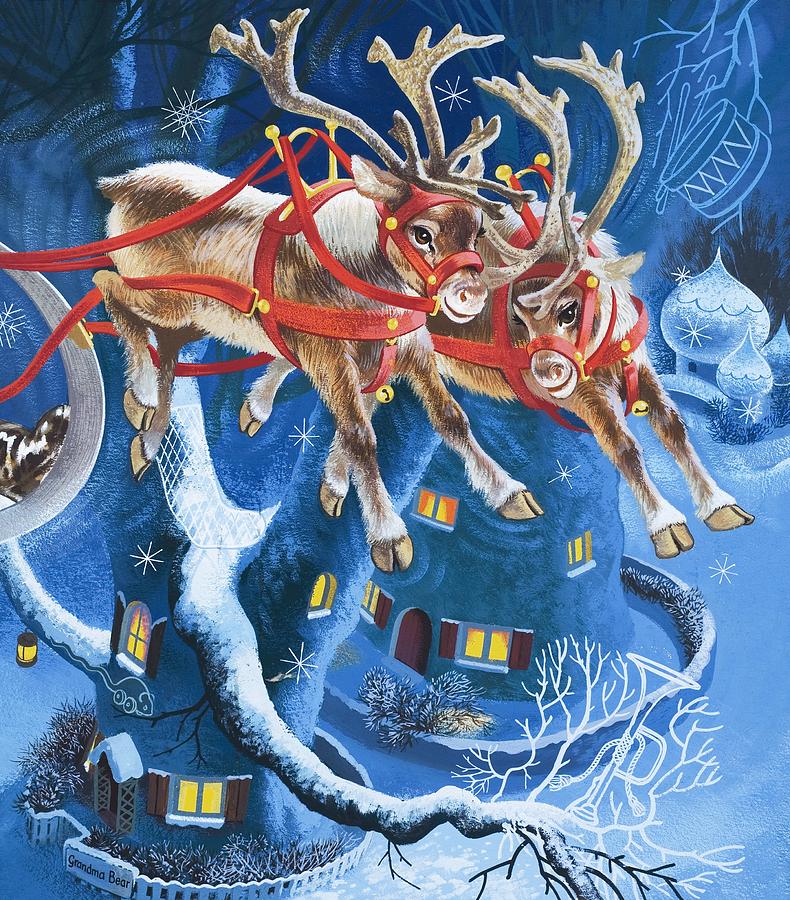 Winter Painting - Reindeer by English School