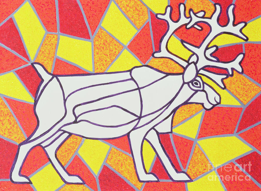 Reindeer on Stained Glass  Painting by Pat Scott