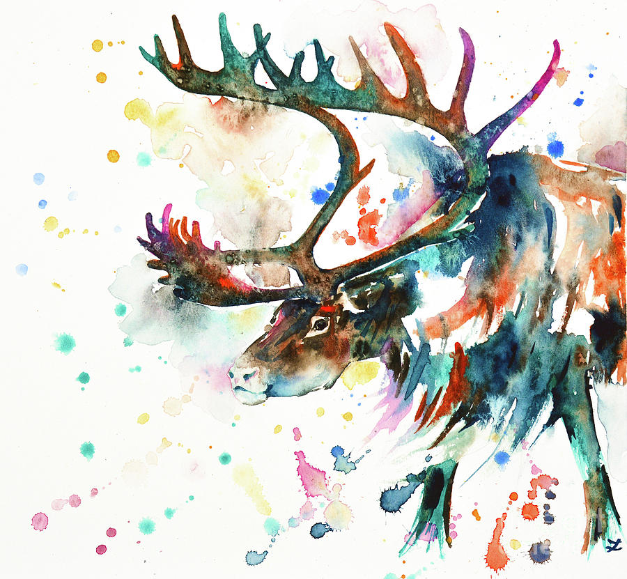 Reindeer Painting by Zaira Dzhaubaeva