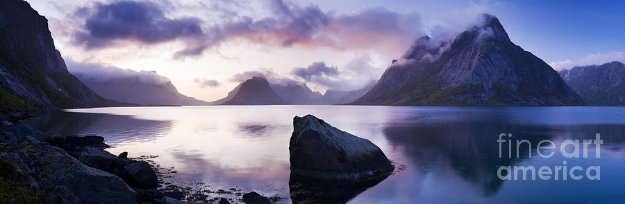 Mountain Photograph - Reinefjorden, Lofoten Islands, Norway. by Justin Foulkes