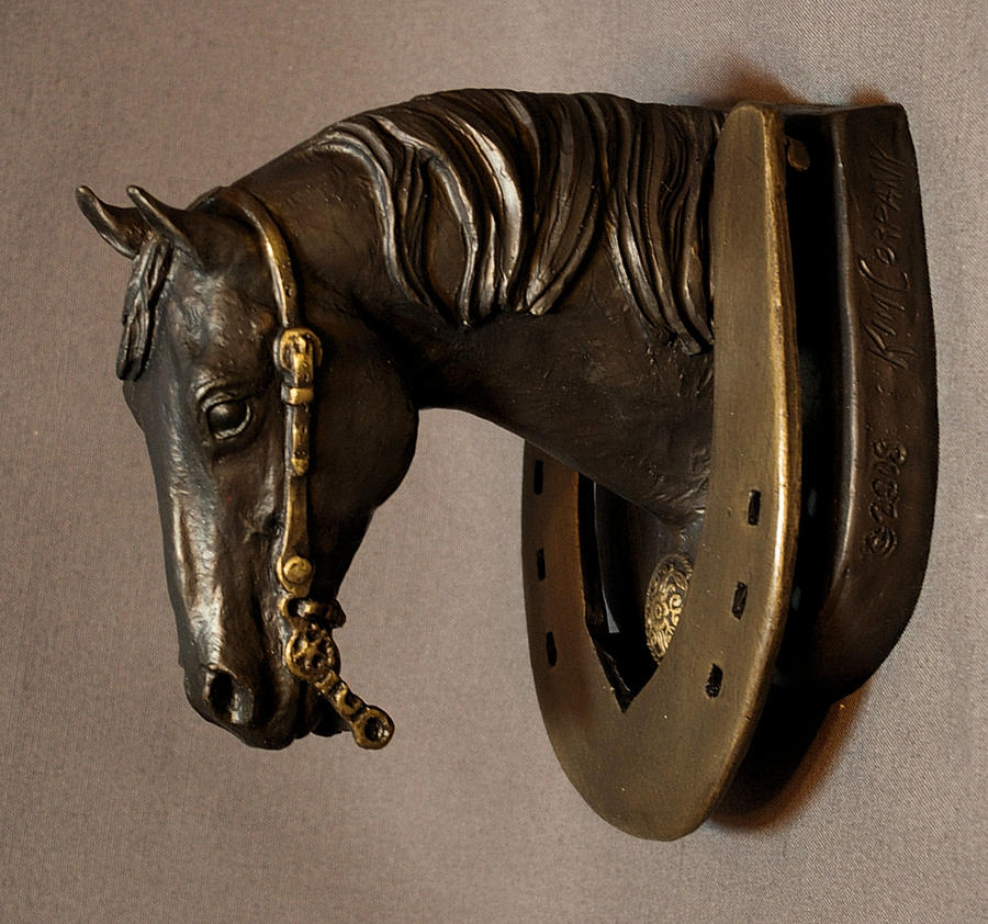 Horse Sculpture - Reining Horse Bronze Door Knocker Sculpture by Kim Corpany