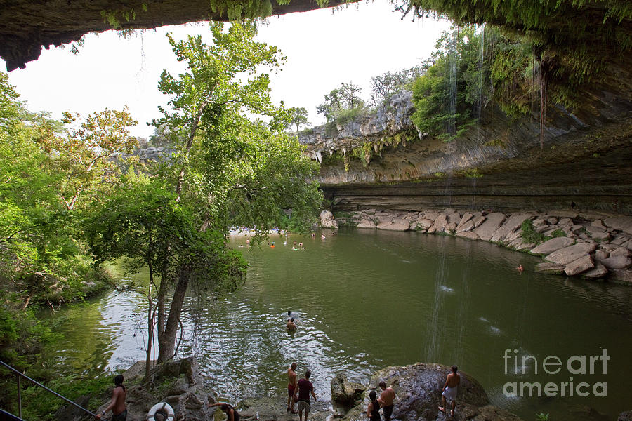 Spring Photograph - Rejuvenating life waters gush off the waterfall to feed Hamilton Pool State park, Austin, Texas - Stock Image by Dan Herron