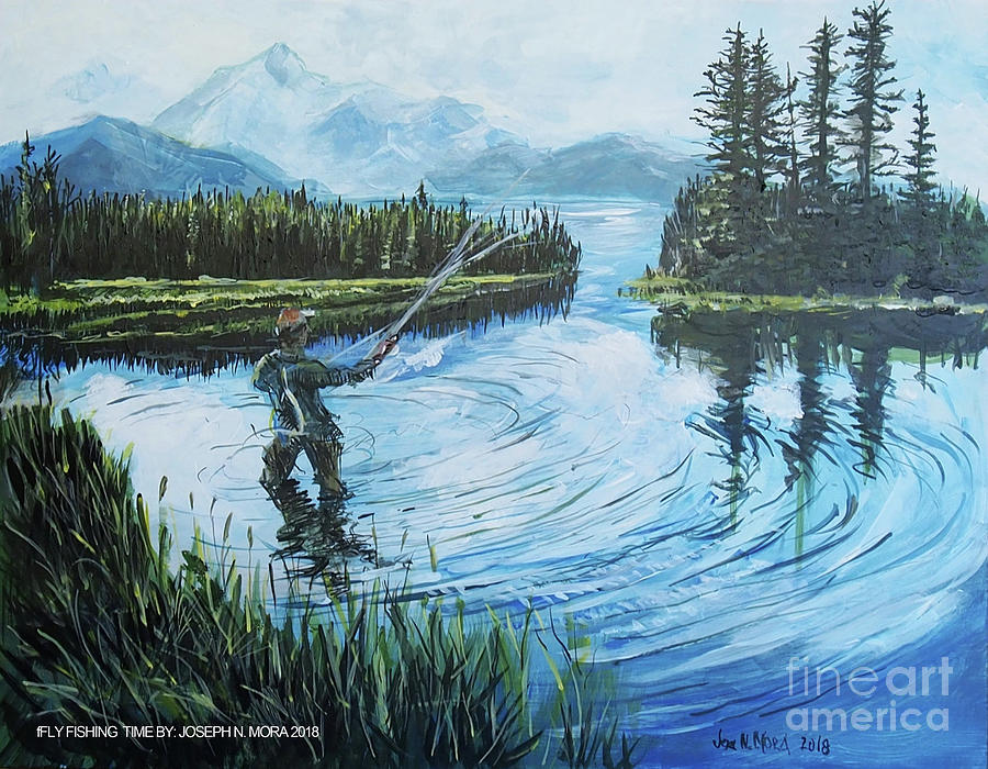 Relaxing @ Fly Fishing Painting by Joseph Mora