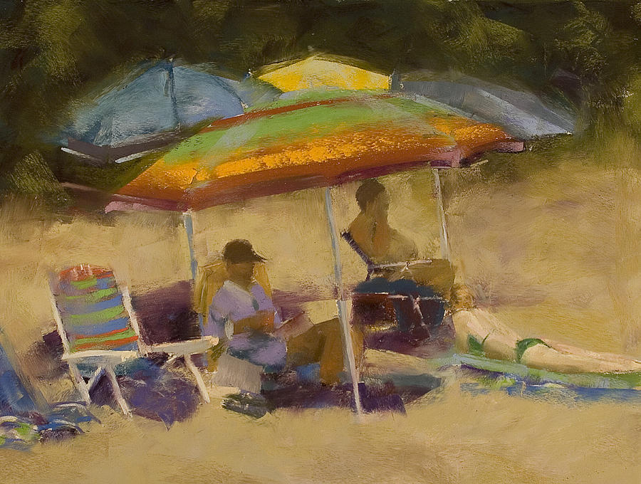 Umbrella Pastel - Relaxing at the Lake by David Patterson