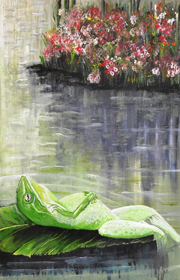 Relaxing Frog in a Sunny Pond Painting by Medea Ioseliani
