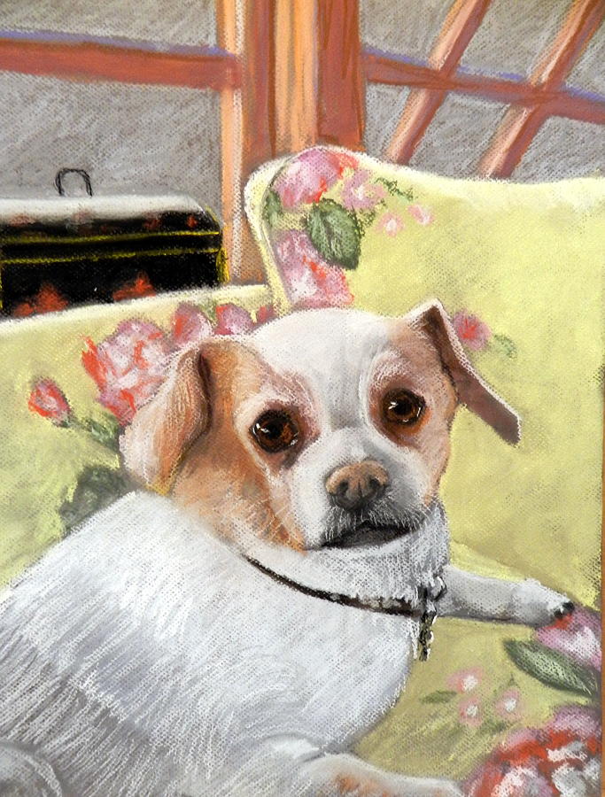 Small Dog Pastel - Relaxing in Moms Chair by Lenore Gaudet