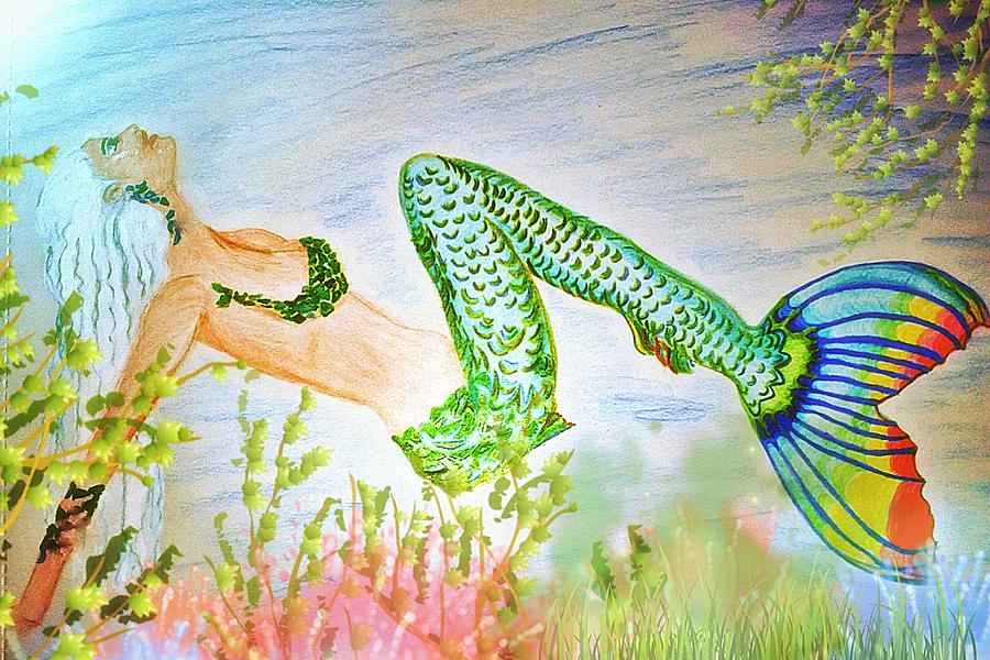 Mermaid Relaxing In The Shallows Mixed Media by Pamela Smale Williams