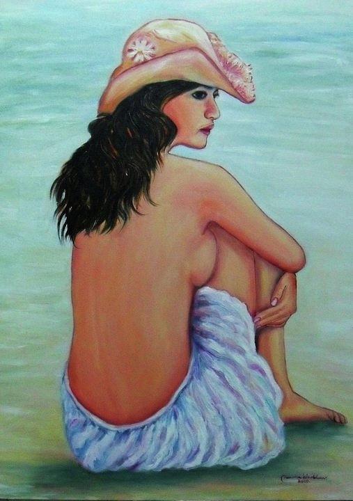 Relaxing on the Beach Painting by Wanvisa Klawklean