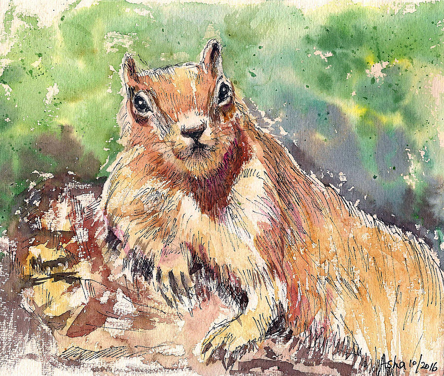 Relaxing Squirrel Painting by Asha Sudhaker Shenoy