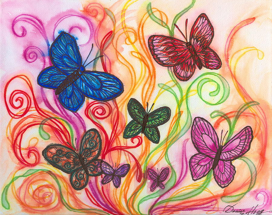 Nature Painting - Releasing Butterflies I by Denise Hoag