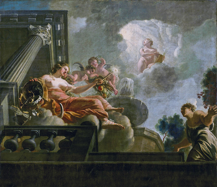 Religio favours Abondantia Painting by Gerard de Lairesse