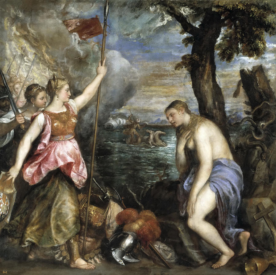 Religion assisted by Spain Painting by Titian