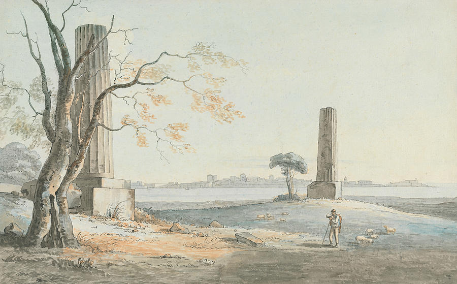 Remains of the Temple of Olypian Jove with a View of Ortygia, Syracuse Painting by Henry Tresham