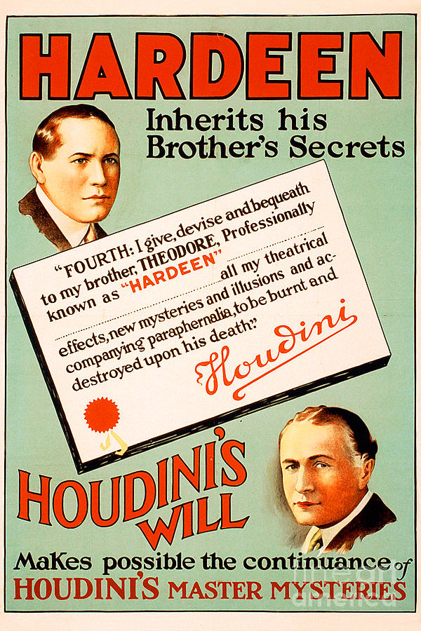 Remastered Nostalgic Vintage Poster Art Hardeen Inherits Houdinis Secrets 20170416 Photograph by Wingsdomain Art and Photography