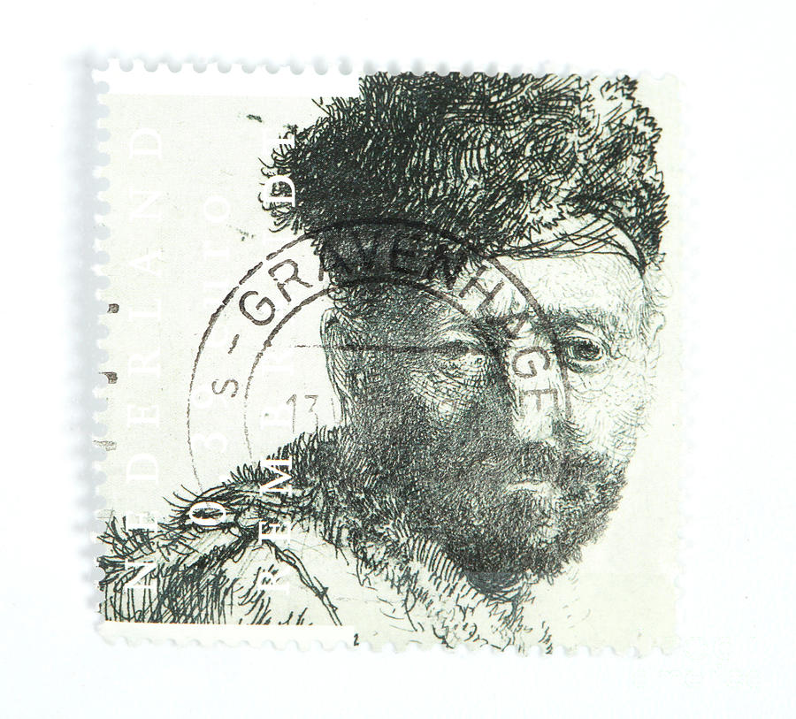 Rembrandt etch on postage stamp Photograph by Patricia Hofmeester