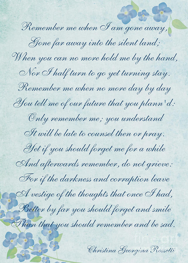 Inspirational Poem Digital Art - Remember Poem By Christina Georgina Rossetti by Olga Hamilton