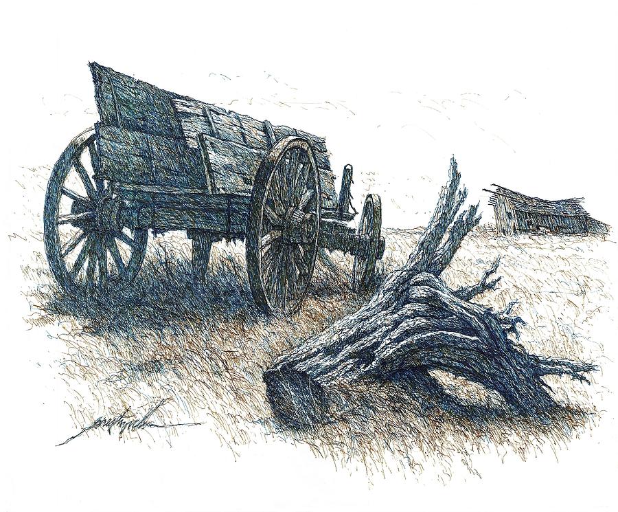 Remembering an Old Farm Wagon Drawing by Larry Prestwich Fine Art America