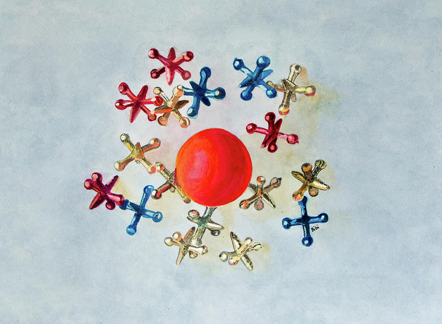 Remembering Childhood-Playing with Jacks Painting by Bibi Gromling