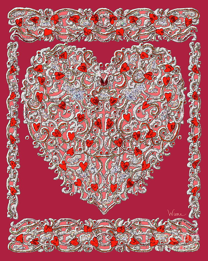 Renaissance Style Heart with Dark Red Background Digital Art by Lise Winne