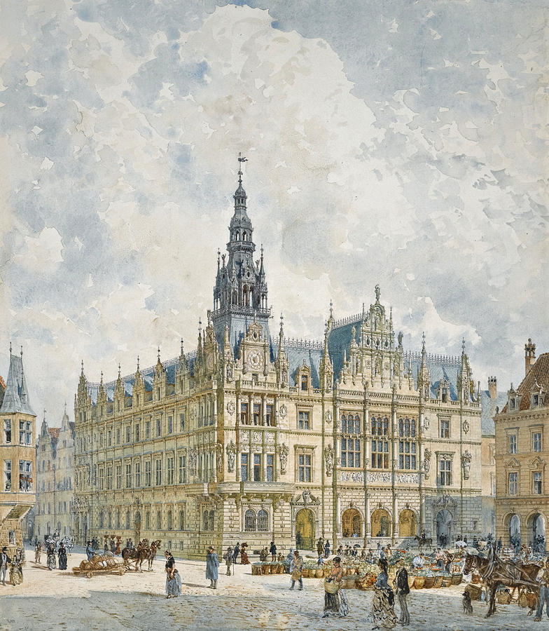 Renaissance Style Town Hall Drawing by Rudolf von Alt