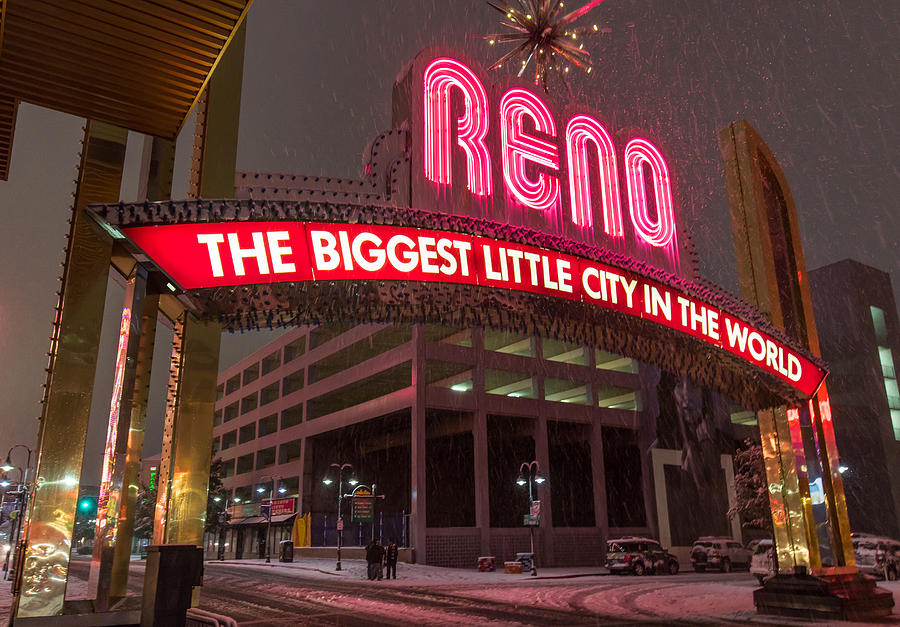Reno Sign in Snow Photograph by Marc Crumpler
