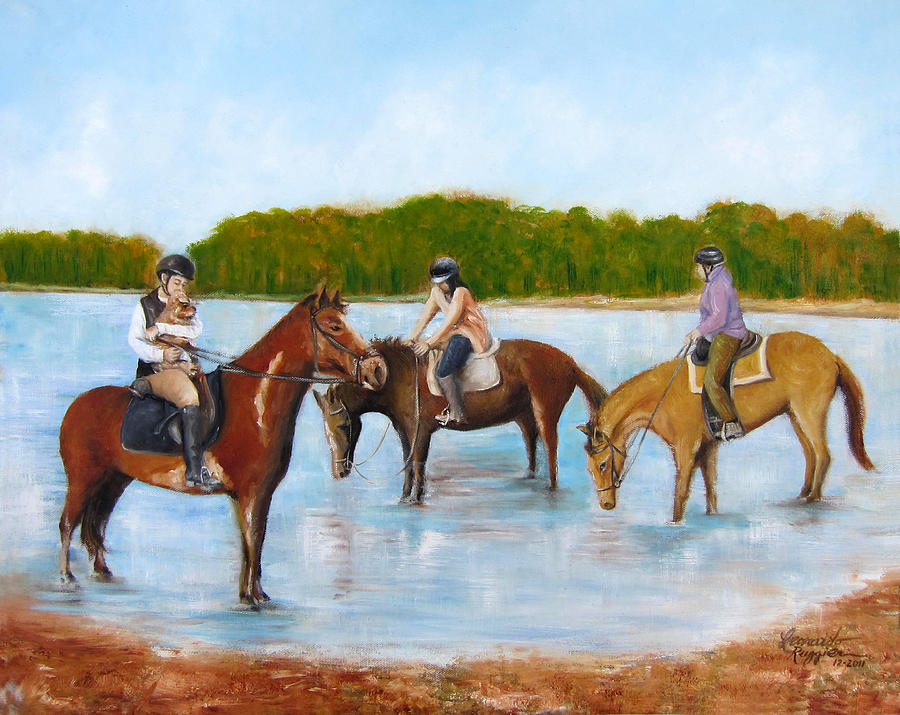 Horse Painting - Renzo Horseback Riding in Marlu Lake by Leonardo Ruggieri