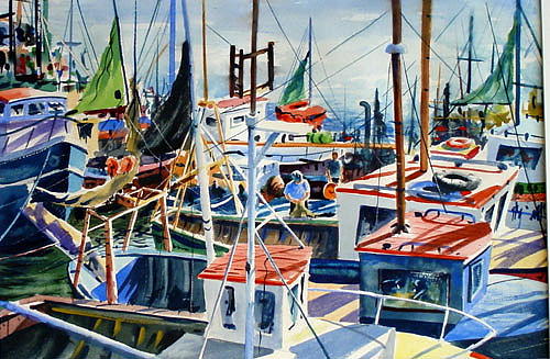 Boats Painting - Repairing The Nets by John Fitzgibbon Boats Painting - Repairing The Nets by John Fitzgibbon