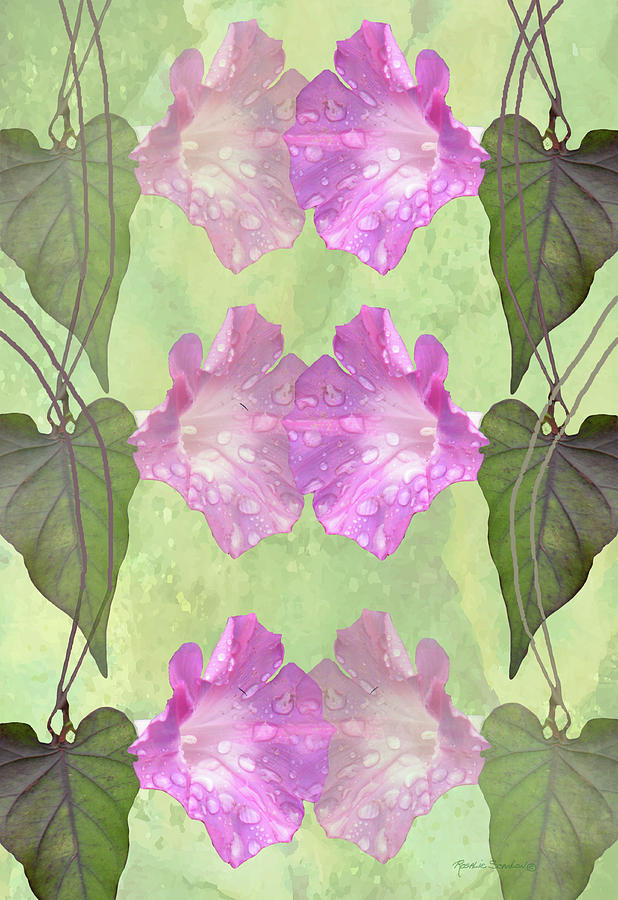 Repeated Morning Glories Mixed Media by Rosalie Scanlon
