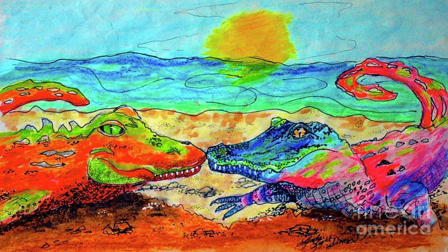 Reptilian Love Painting by Linda Simon