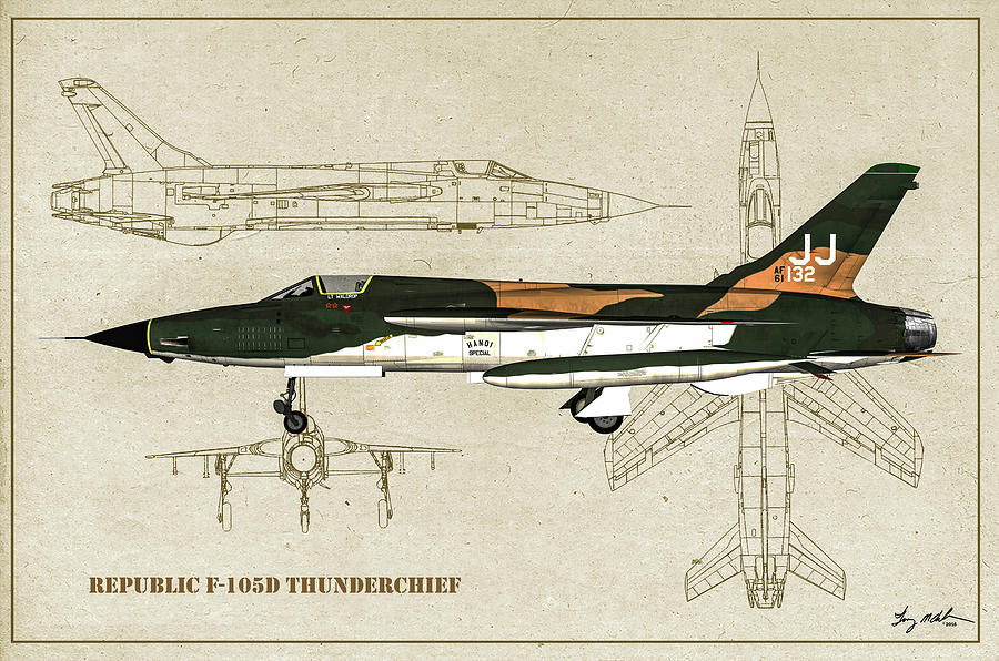 Republic F-105D Hanoi Special - Profile Digital Art by Tommy Anderson