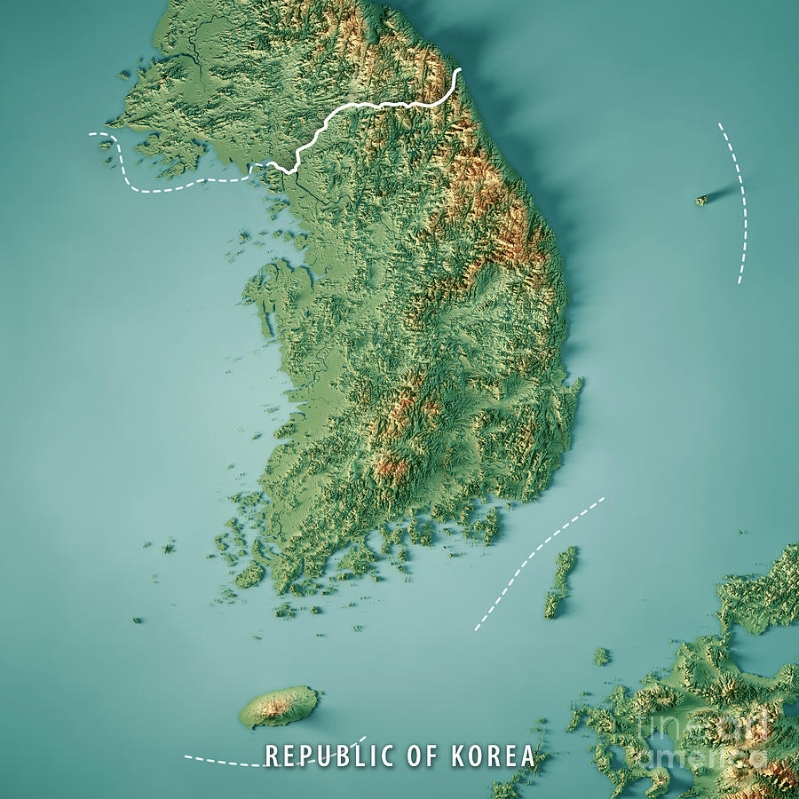 South Korea 3d Map Republic Of Korea 3D Render Topographic Map Border Digital Art By Frank  Ramspott | Pixels