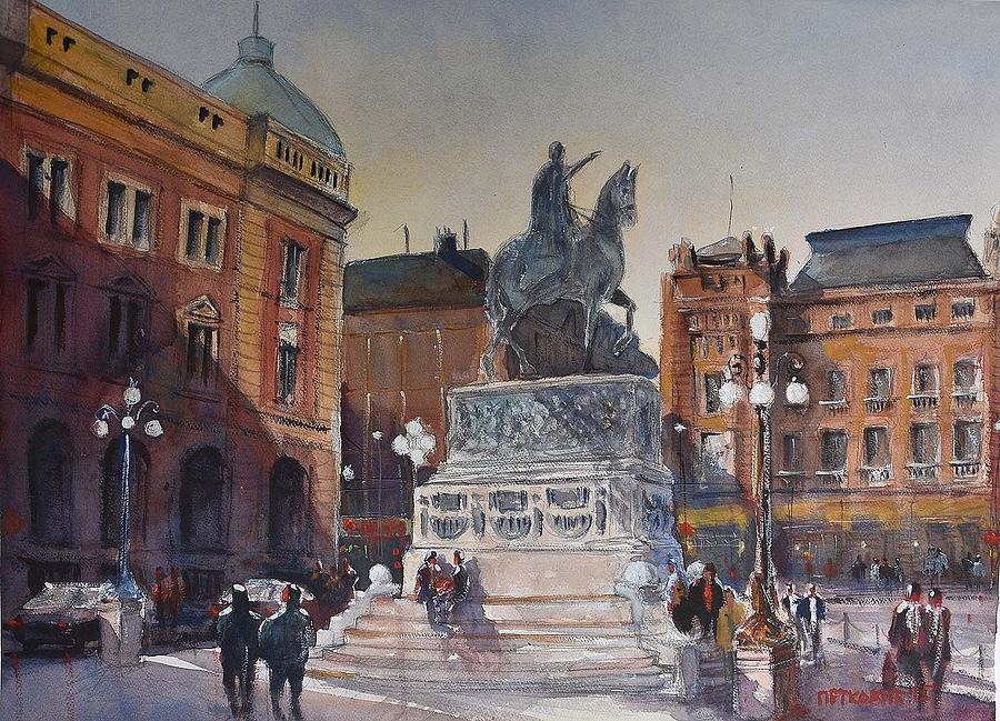 Republic Square Belgrade Painting by Milos Petkovic