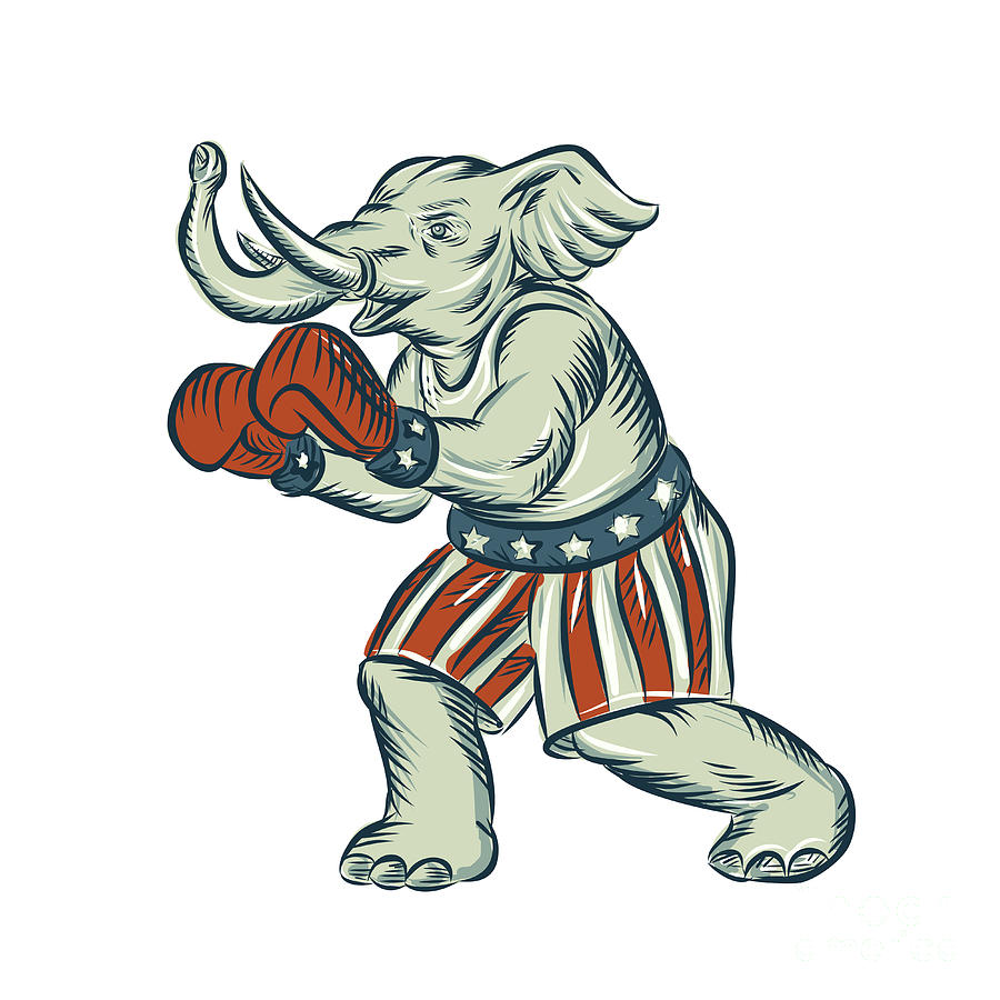 Vintage Digital Art - Republican Elephant Boxer Mascot Isolated Etching by Aloysius Patrimonio