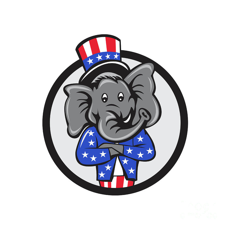 Wildlife Digital Art - Republican Elephant Mascot Arms Crossed Circle Cartoon by Aloysius Patrimonio