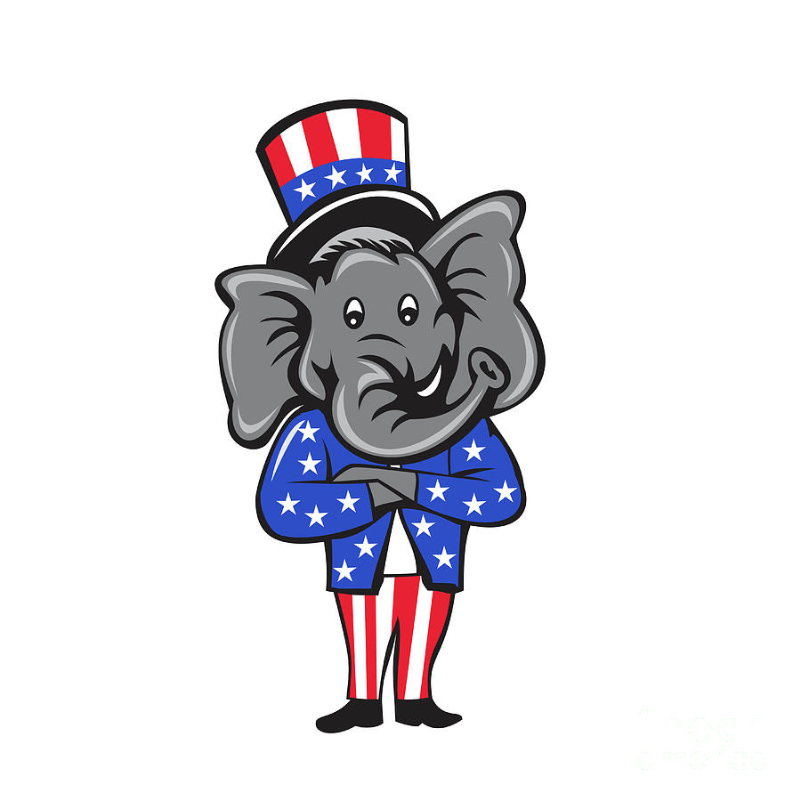 Wildlife Digital Art - Republican Elephant Mascot Arms Crossed Standing Cartoon by Aloysius Patrimonio