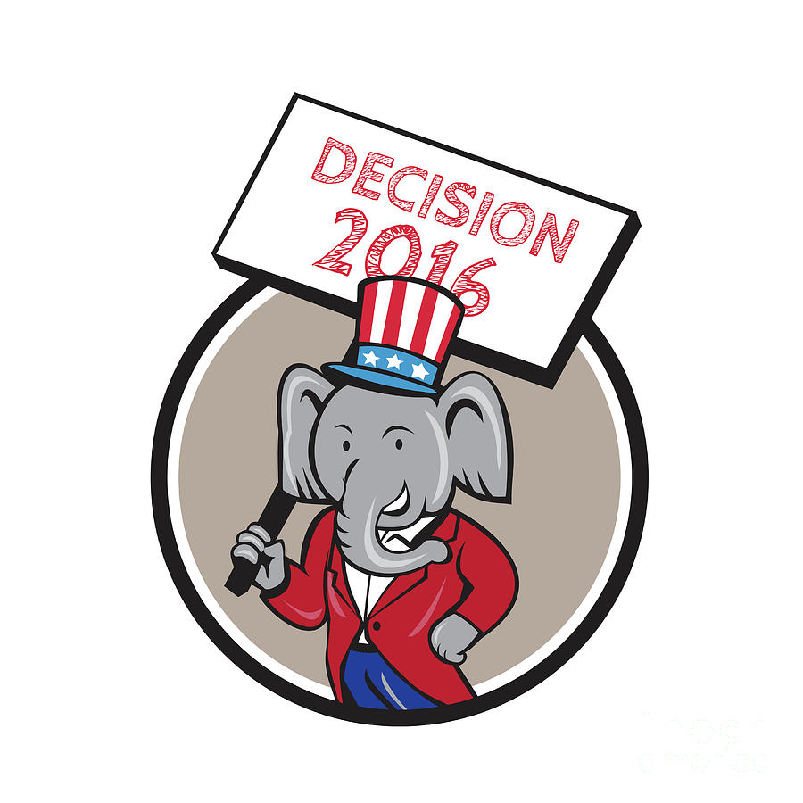Elephant Digital Art - Republican Elephant Mascot Decision 2016 Circle Cartoon by Aloysius Patrimonio