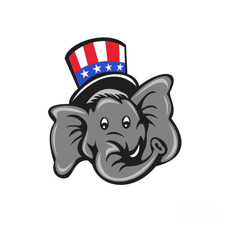 Wildlife Digital Art - Republican Elephant Mascot Head Top Hat Cartoon by Aloysius Patrimonio