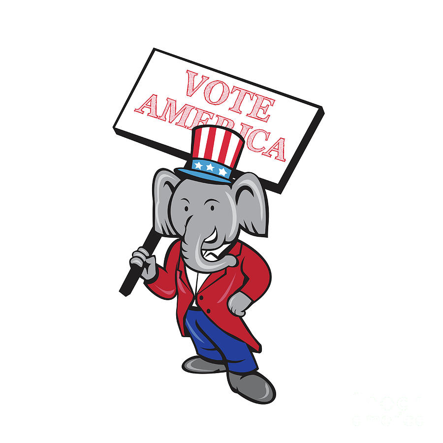 Elephant Digital Art - Republican Elephant Mascot Vote America Cartoon by Aloysius Patrimonio